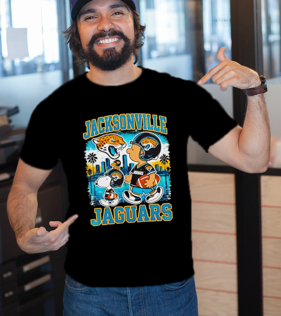 Jacksonville Jaguars Snoopy Woodstock Skyline 2026 Football T-Shirt