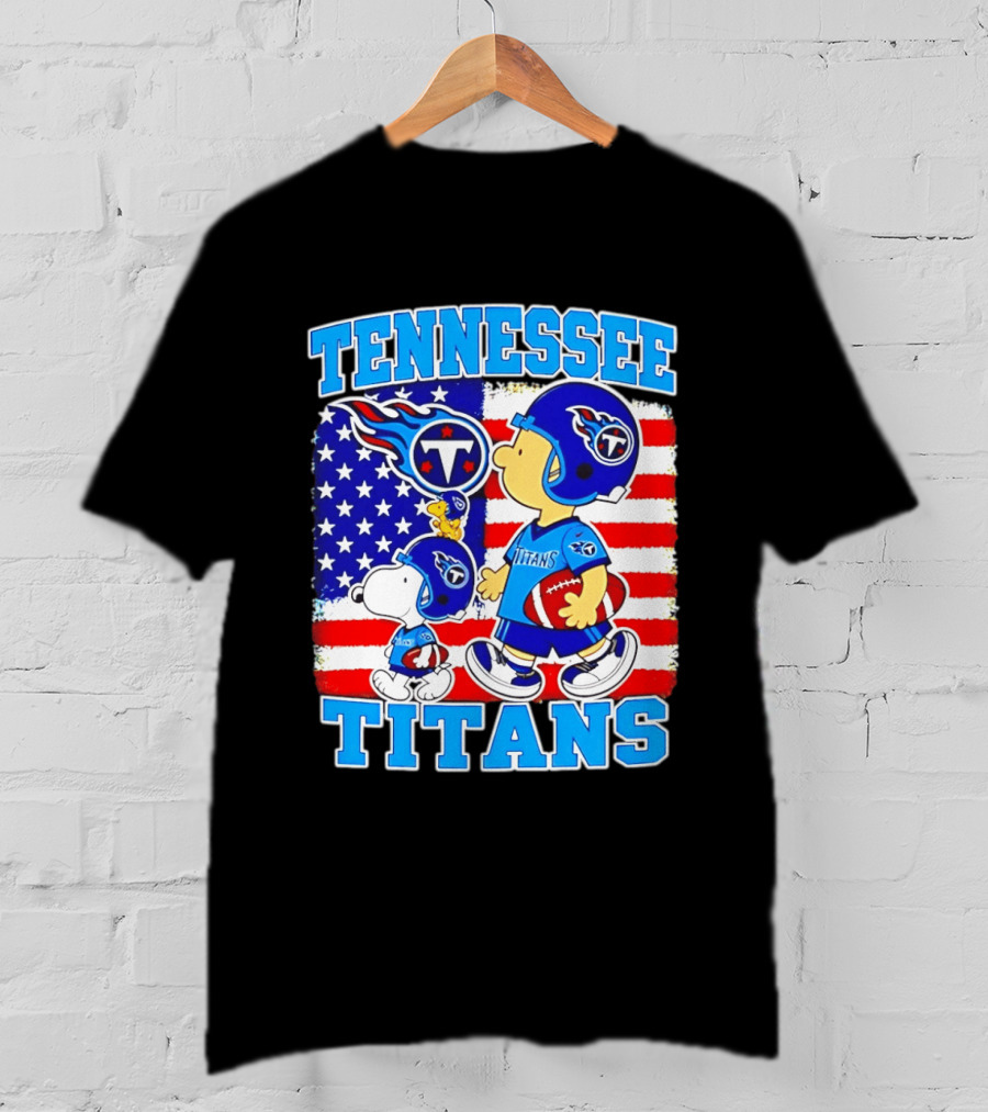 Tennessee Titans Snoopy Woodstock American Flag NFL Football 2026 T-Shirt