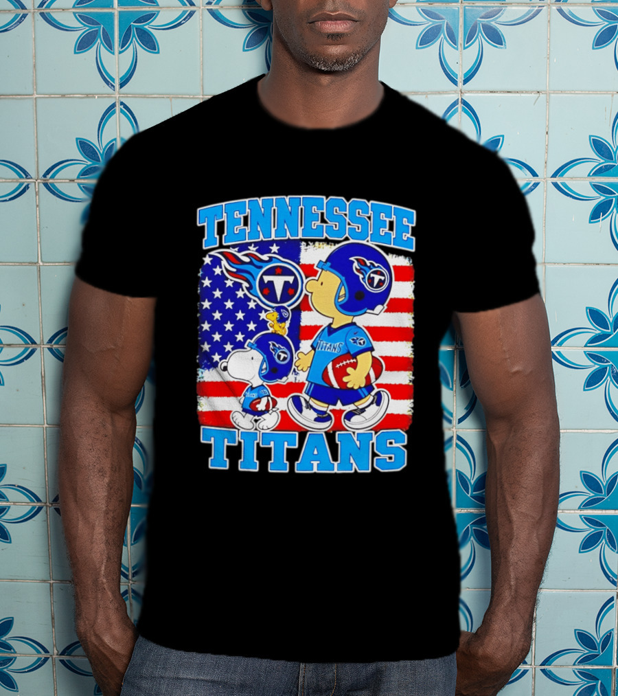 Tennessee Titans Snoopy Woodstock American Flag NFL Football 2026 T-Shirt