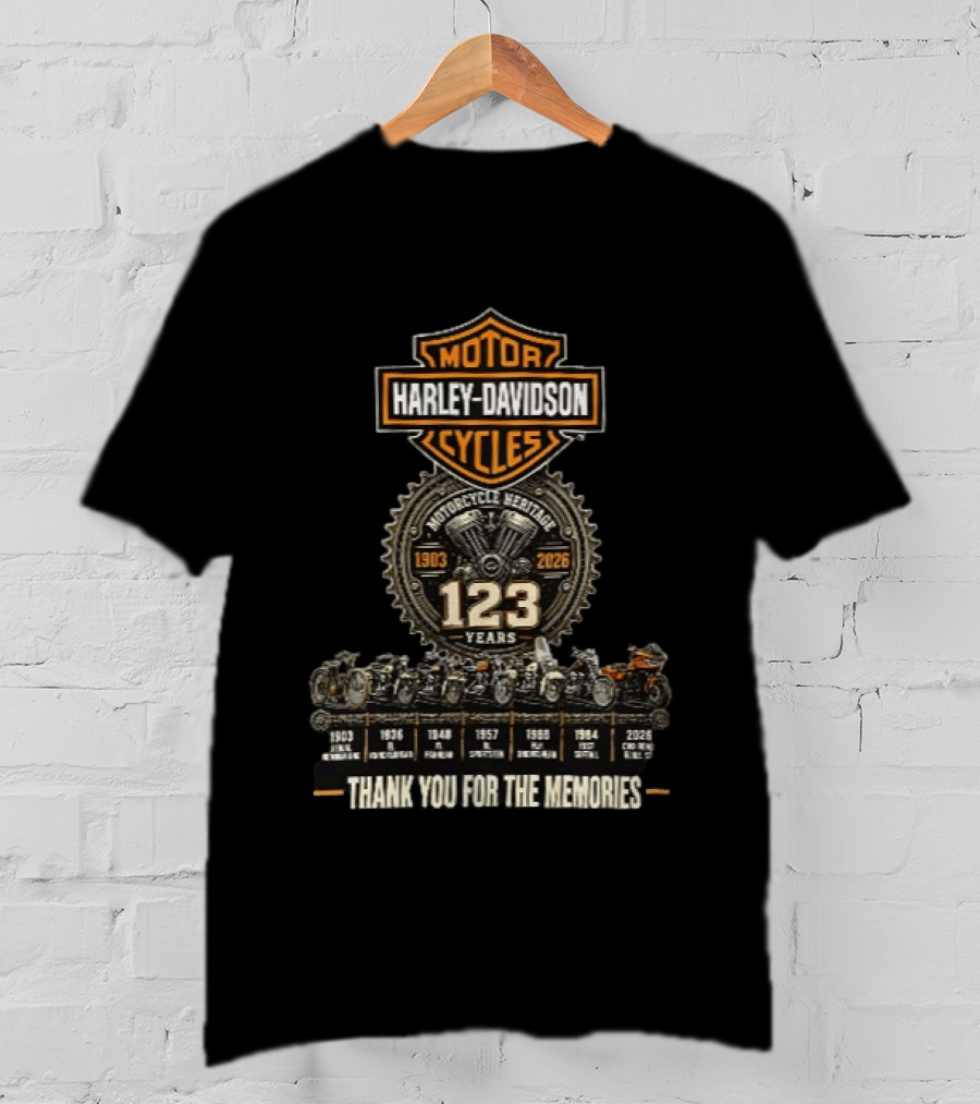 Motorcycle Heritage 123 Years Harley Davidson Thank You For The Memories 1903 2026 T-Shirt