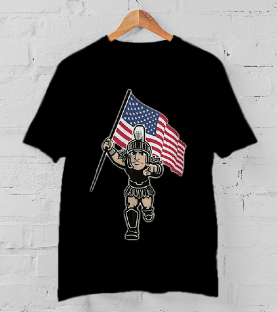 Spartan Warrior Carrying American Flag T-Shirt