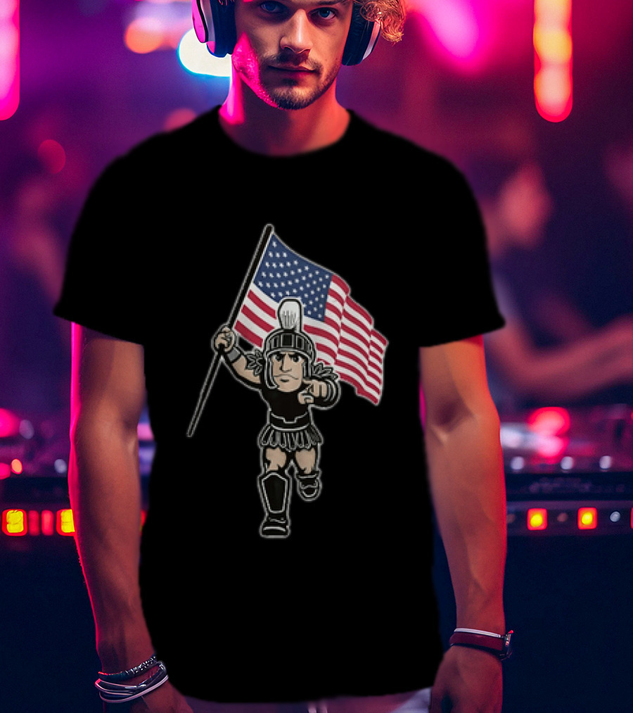 Spartan Warrior Carrying American Flag T-Shirt