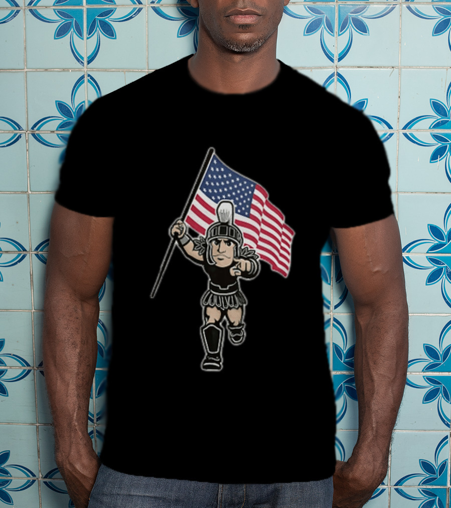 Spartan Warrior Carrying American Flag T-Shirt