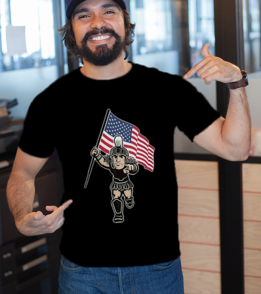 Spartan Warrior Carrying American Flag T-Shirt