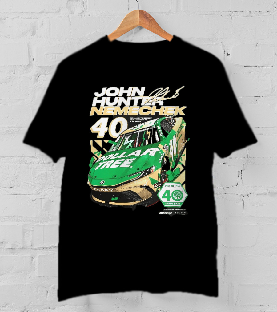 John Hunter Nemechek Dollar Tree 301 40th Anniversary 2026 Green Gold Toyota Camry Nascar New Hampshire Est 1986 T-Shirt