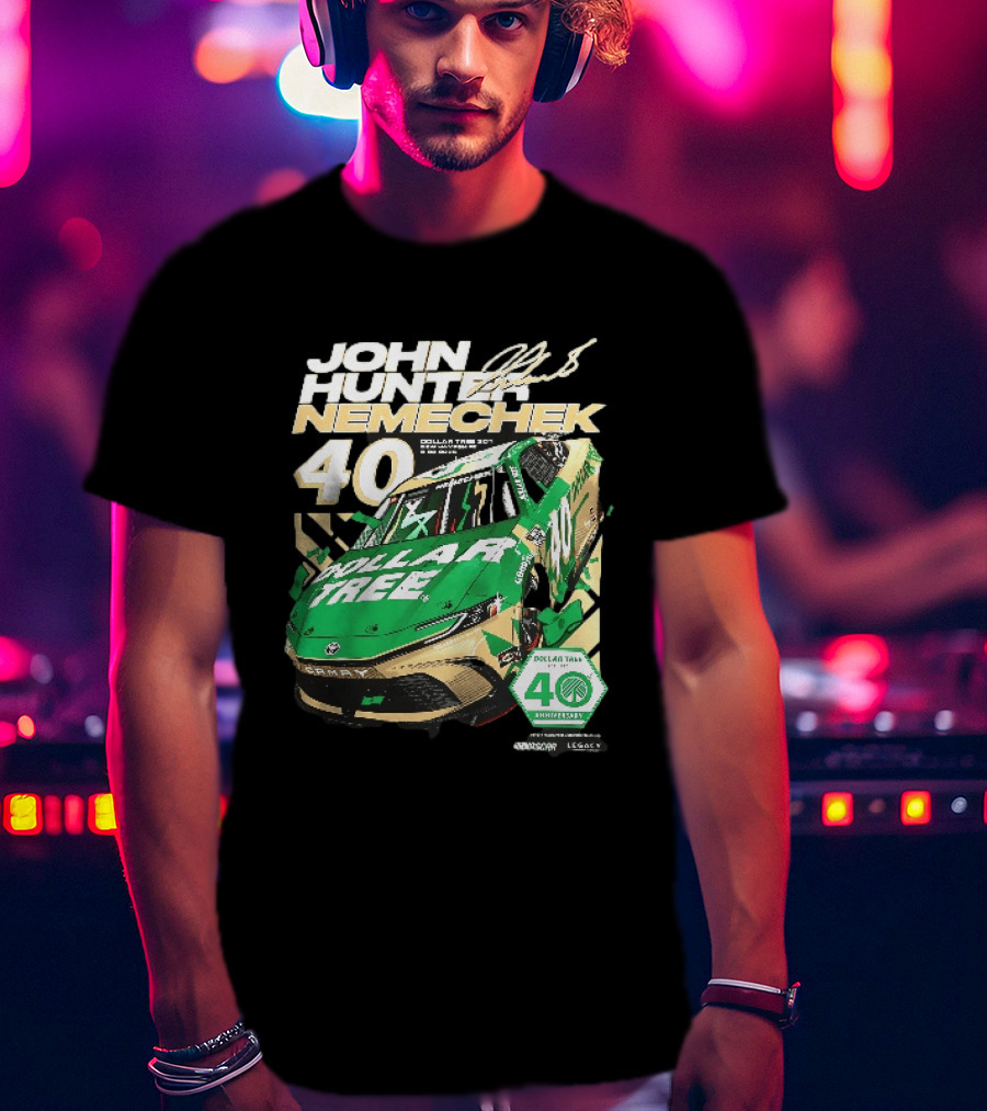 John Hunter Nemechek Dollar Tree 301 40th Anniversary 2026 Green Gold Toyota Camry Nascar New Hampshire Est 1986 T-Shirt
