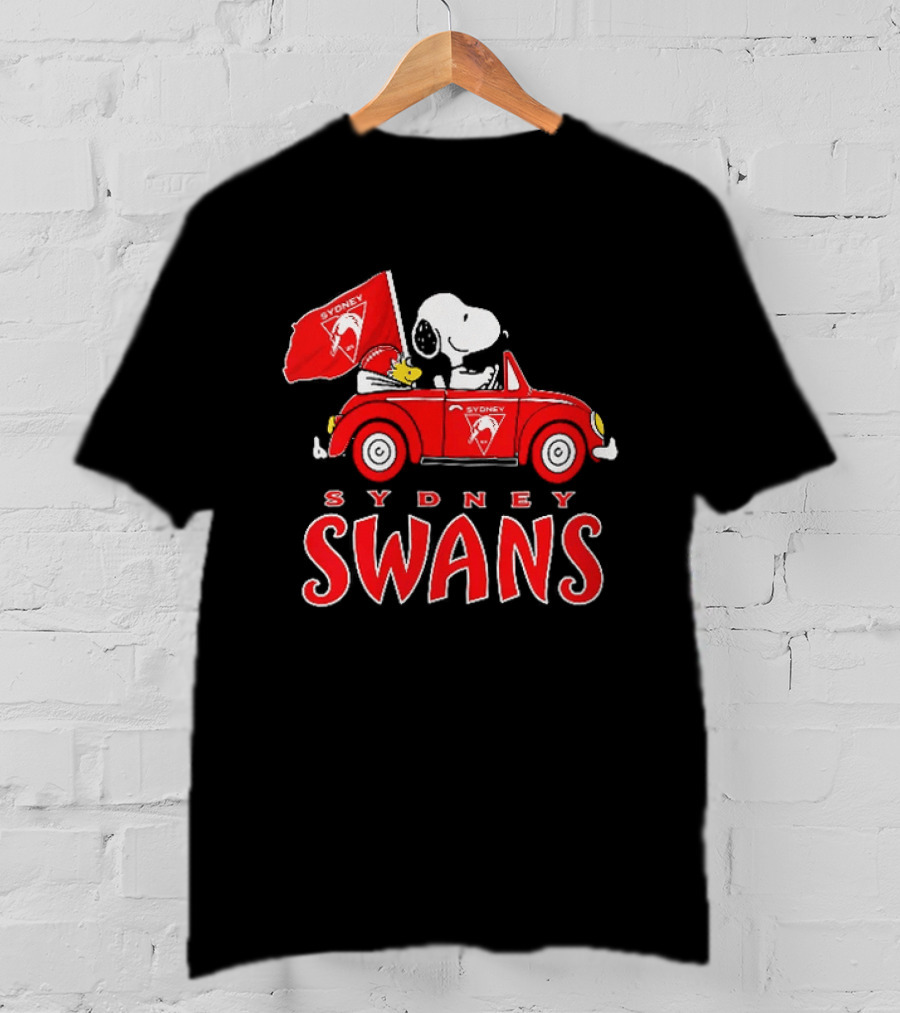 Sydney Swans Snoopy Woodstock Red Car Banner T-Shirt