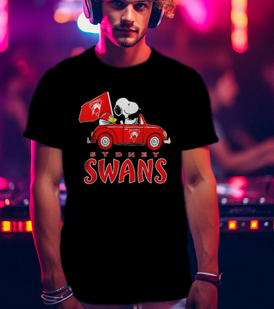 Sydney Swans Snoopy Woodstock Red Car Banner T-Shirt