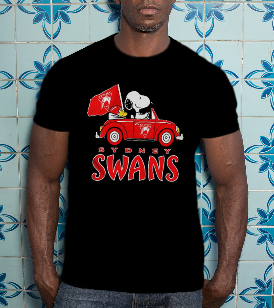 Sydney Swans Snoopy Woodstock Red Car Banner T-Shirt