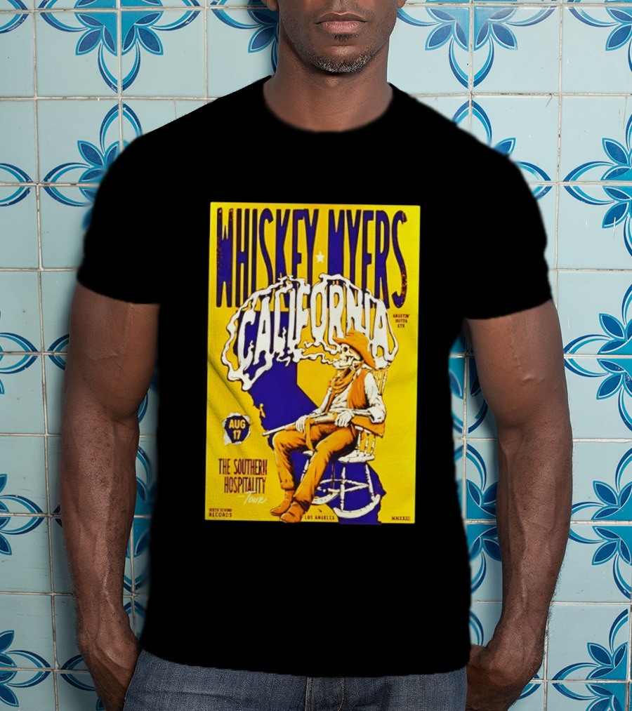 Whiskey Myers California Southern Hospitality Tour August 17 Los Angeles Reclining Cowboy T-Shirt