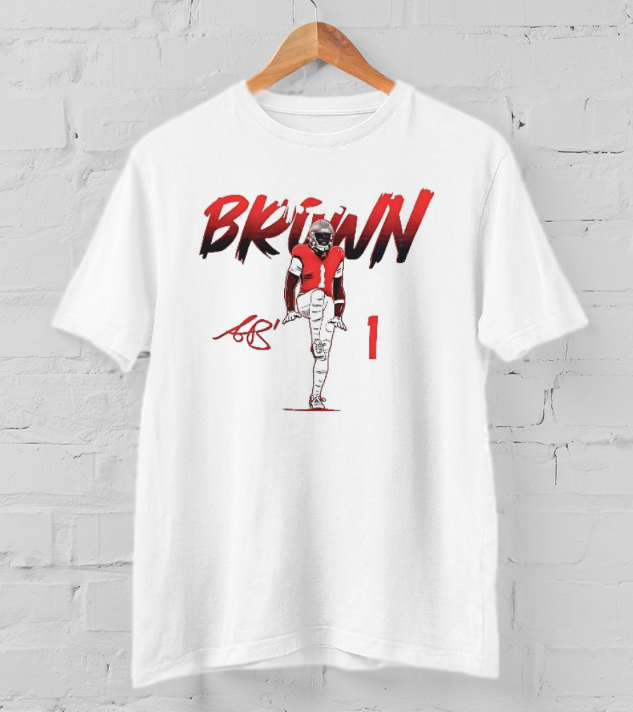 Brown AB 1 Football Player Red Brush Stroke High Knee Pose T-Shirt