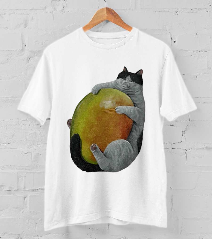 Cat Hugging Giant Mango Fruit T-Shirt