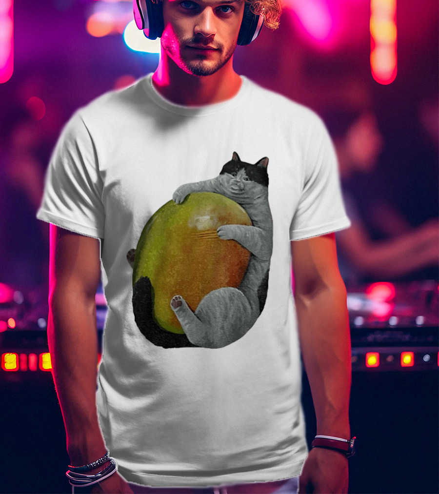 Cat Hugging Giant Mango Fruit T-Shirt