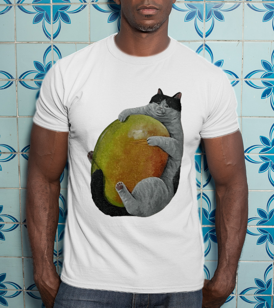 Cat Hugging Giant Mango Fruit T-Shirt