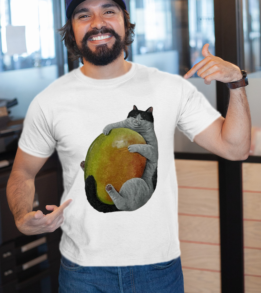 Cat Hugging Giant Mango Fruit T-Shirt