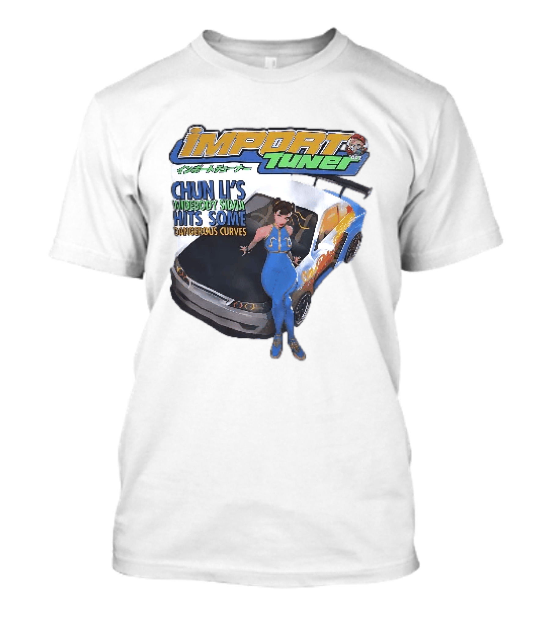 Import Tuner Chun Li's Widebody Silvia Hits Some Dangerous Curves Auto Racing Anime T-Shirt