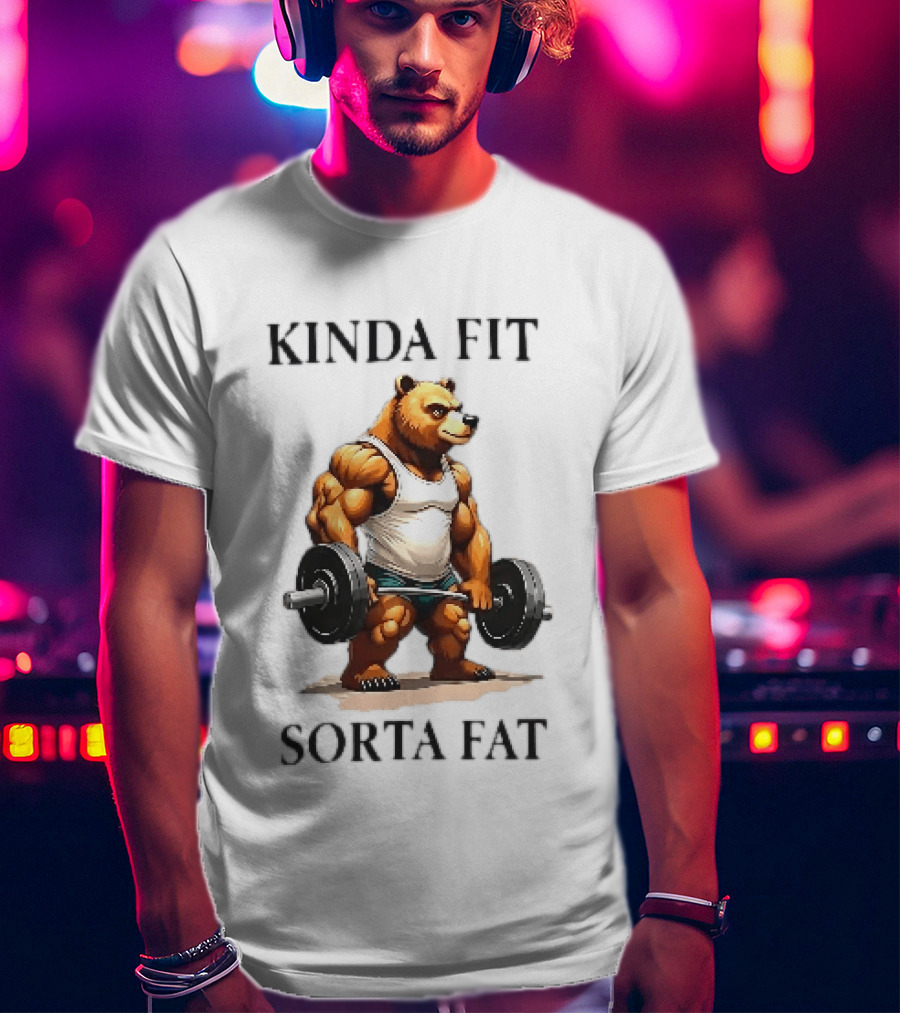 Kinda Fit Sorta Fat Bear Lifting Weights T-Shirt