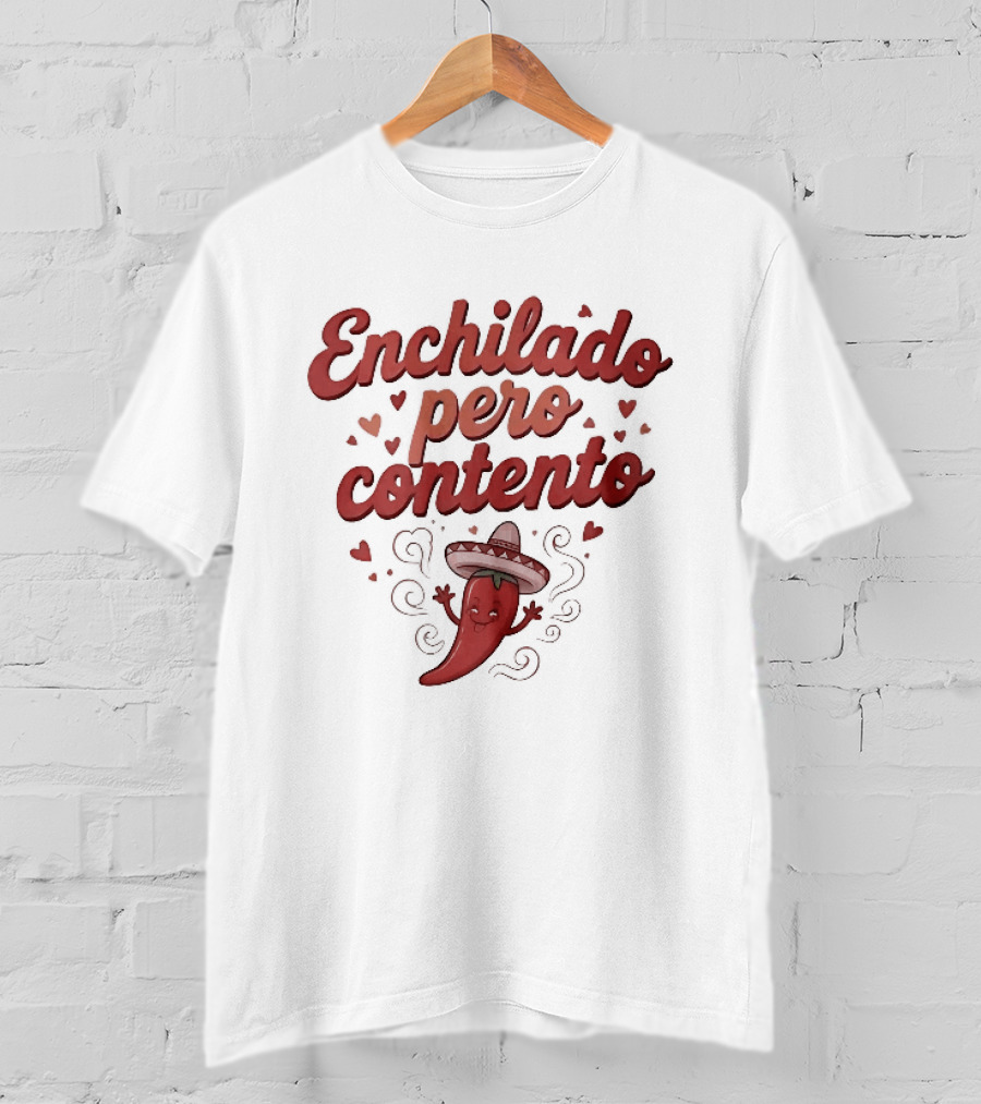 Enchilado Pero Contento Sombrero Chili Pepper Cartoon Hearts T-Shirt
