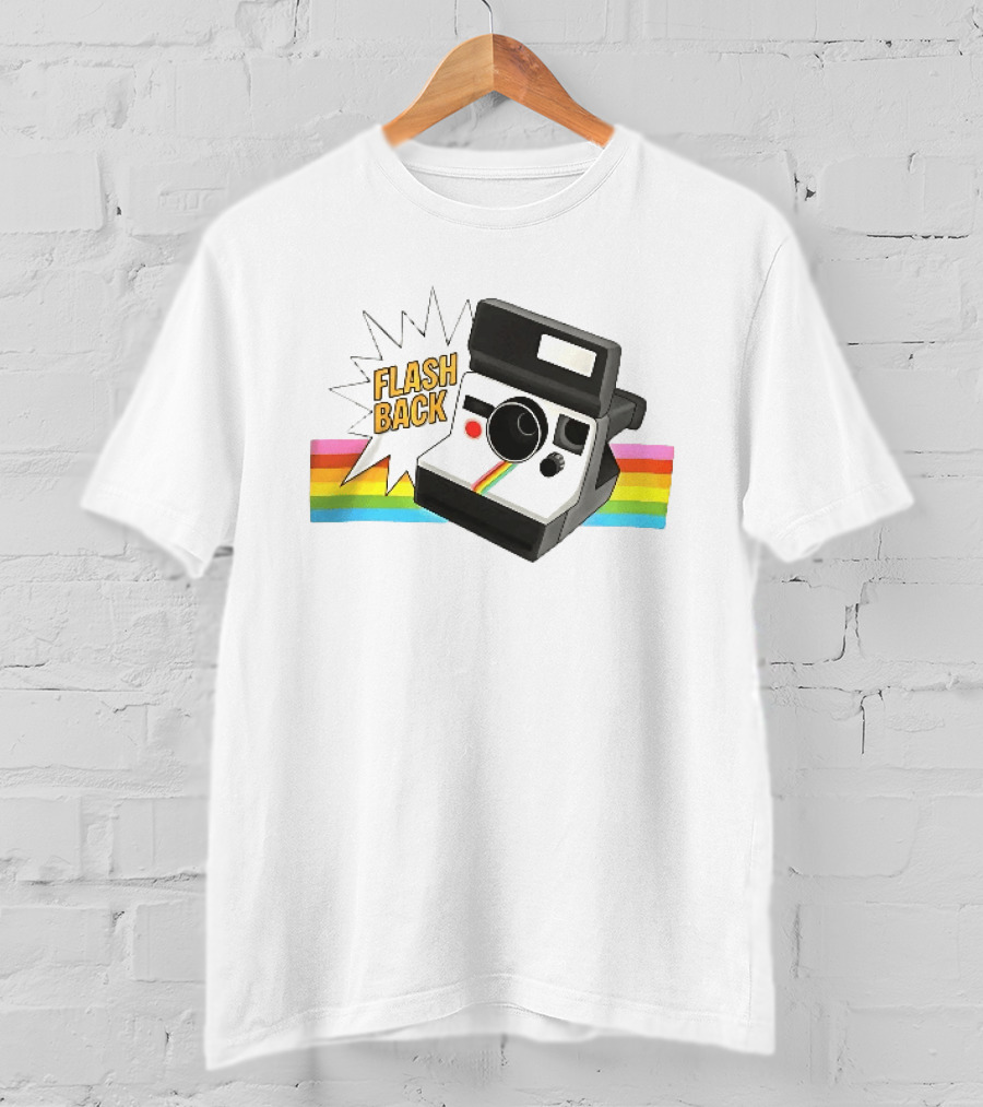 Flash Back Instant Camera Rainbow Stripe Starburst T-Shirt