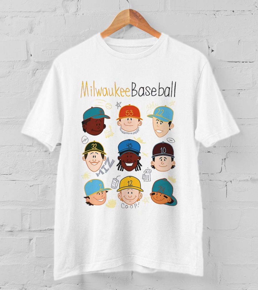 Milwaukee Baseball Players Cartoon Faces Yeli Coop Miz T-Shirt