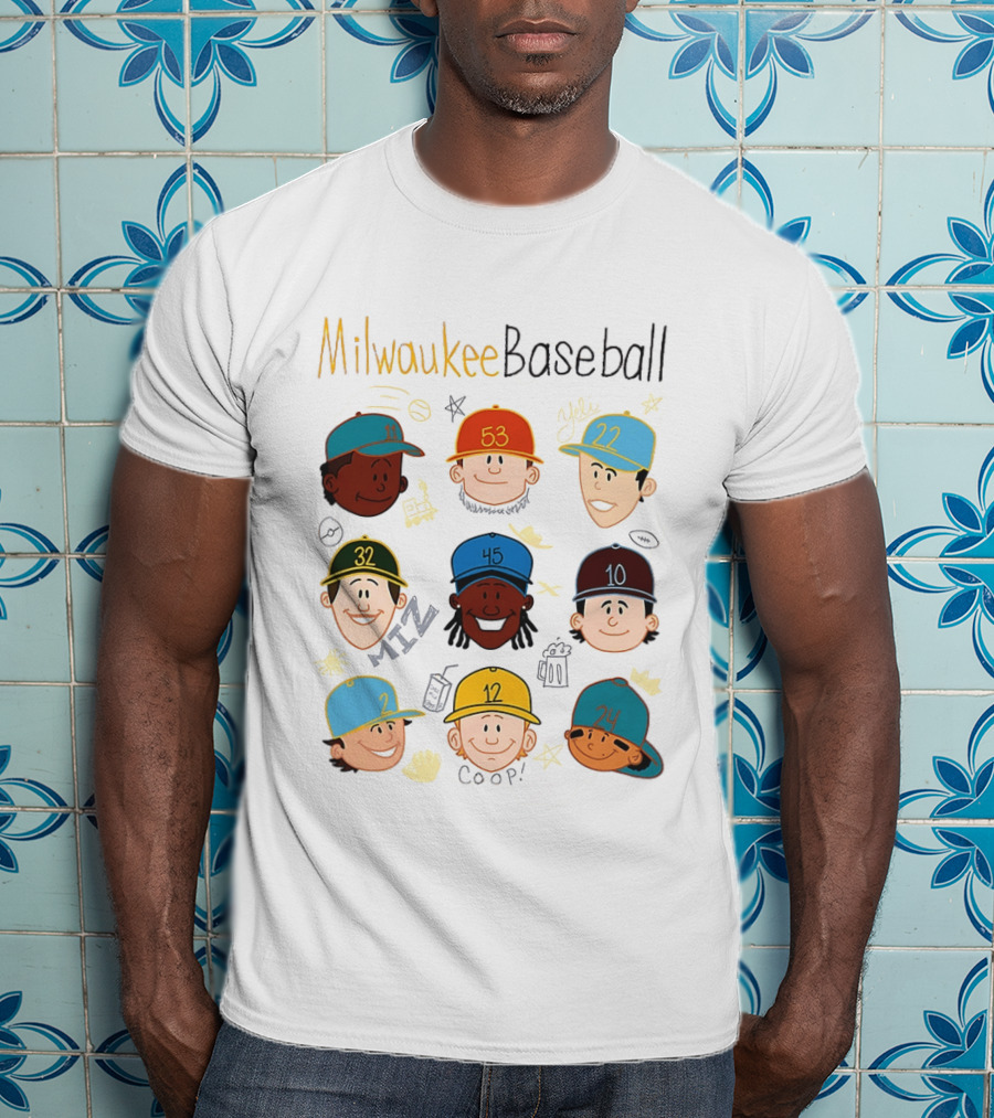 Milwaukee Baseball Players Cartoon Faces Yeli Coop Miz T-Shirt