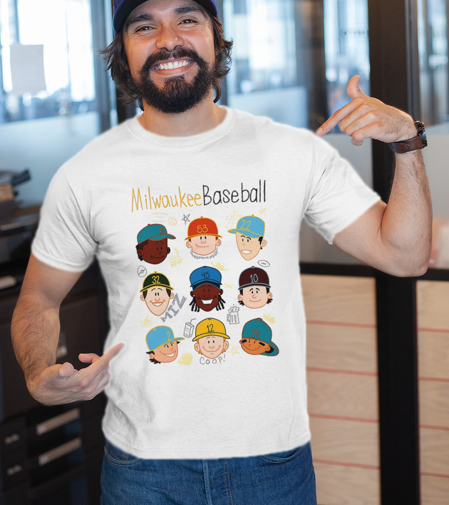 Milwaukee Baseball Players Cartoon Faces Yeli Coop Miz T-Shirt