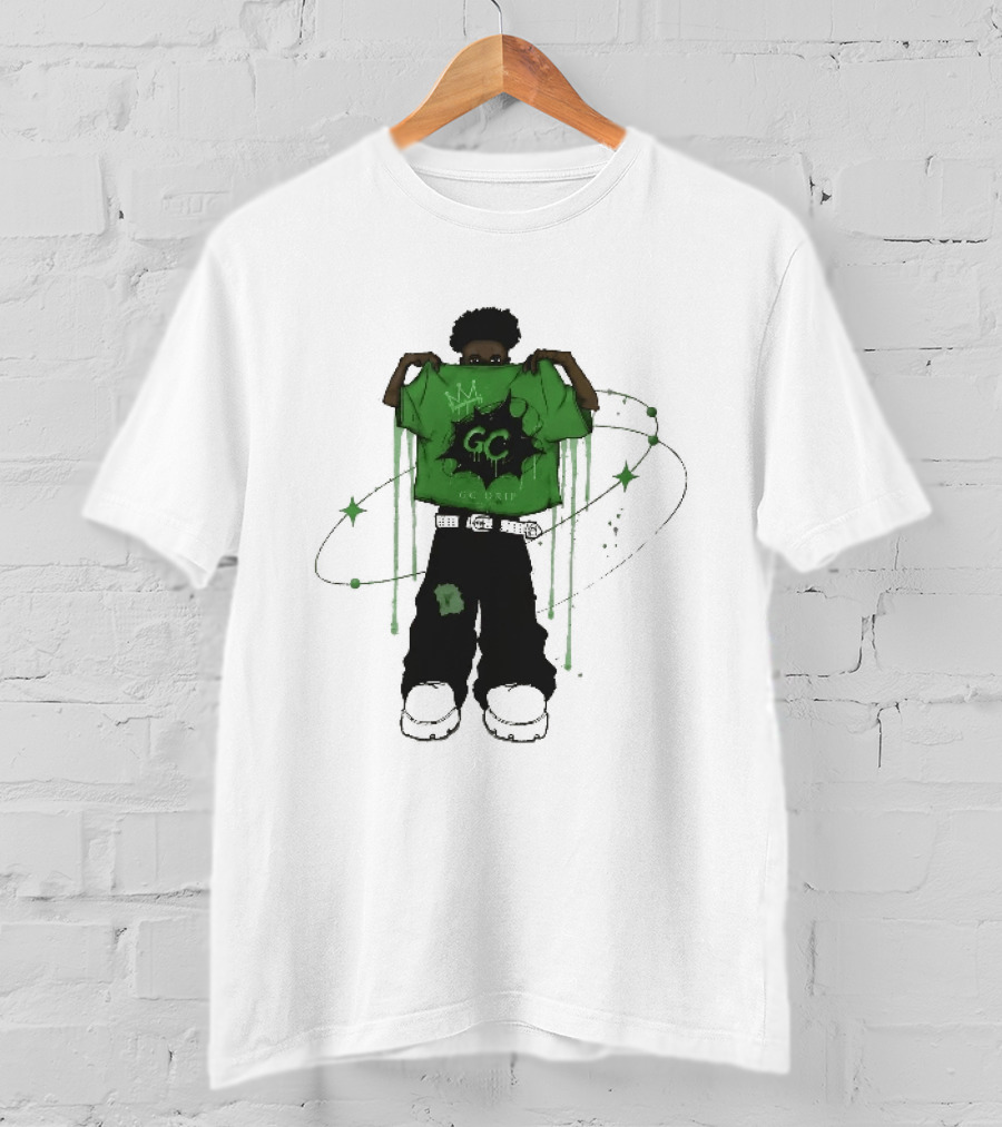 Gc Drip Cartoon Character Holding Green Clothing With Crown And Stars T-Shirt