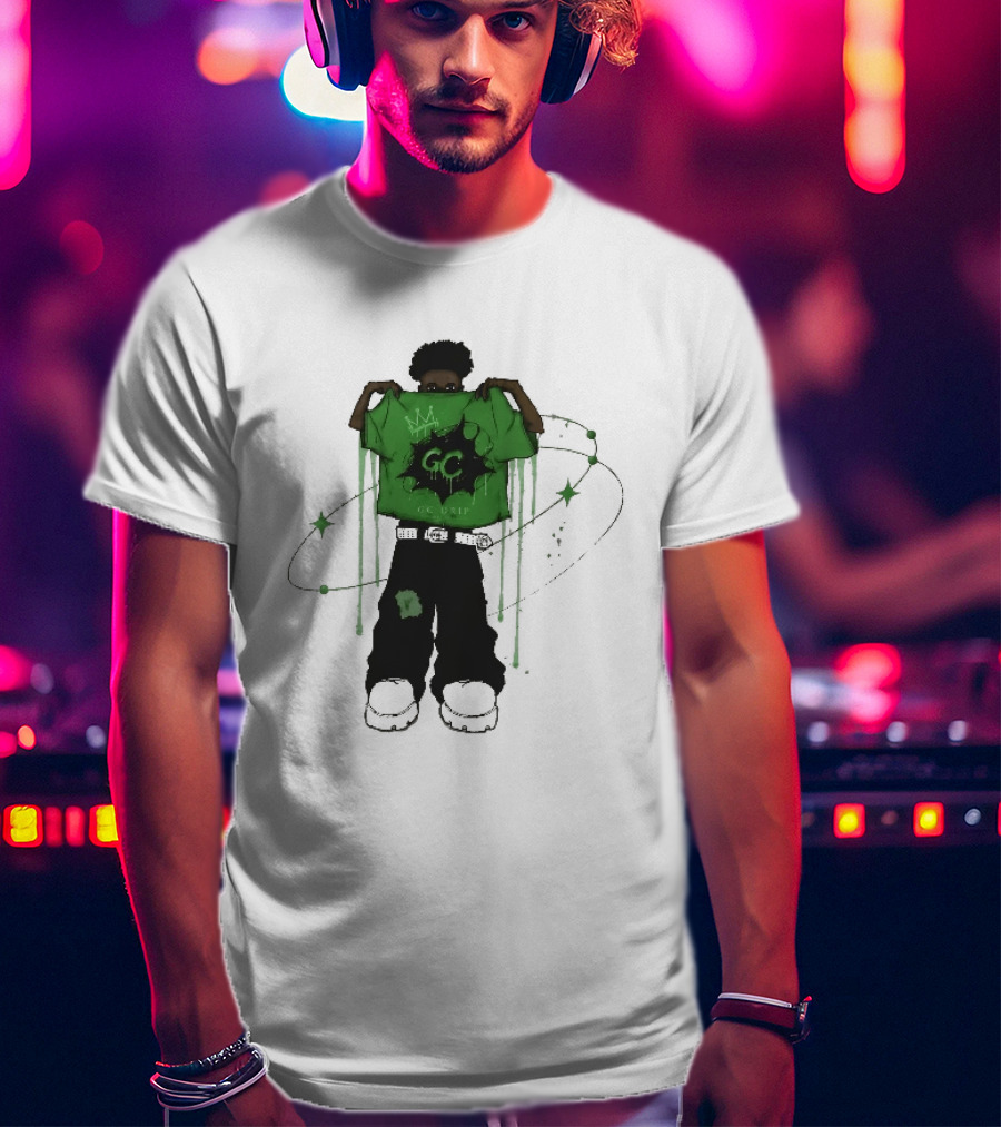 Gc Drip Cartoon Character Holding Green Clothing With Crown And Stars T-Shirt