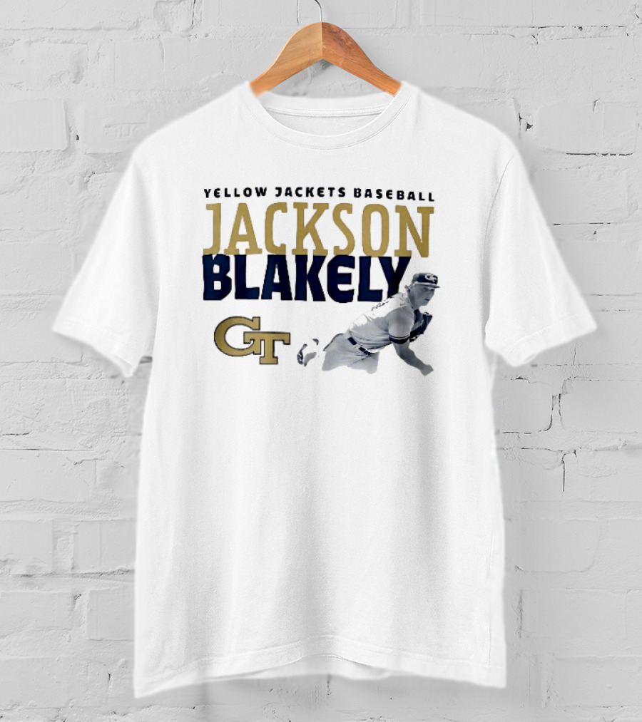 Yellow Jackets Baseball Jackson Blakely GT Pitching Action T-Shirt
