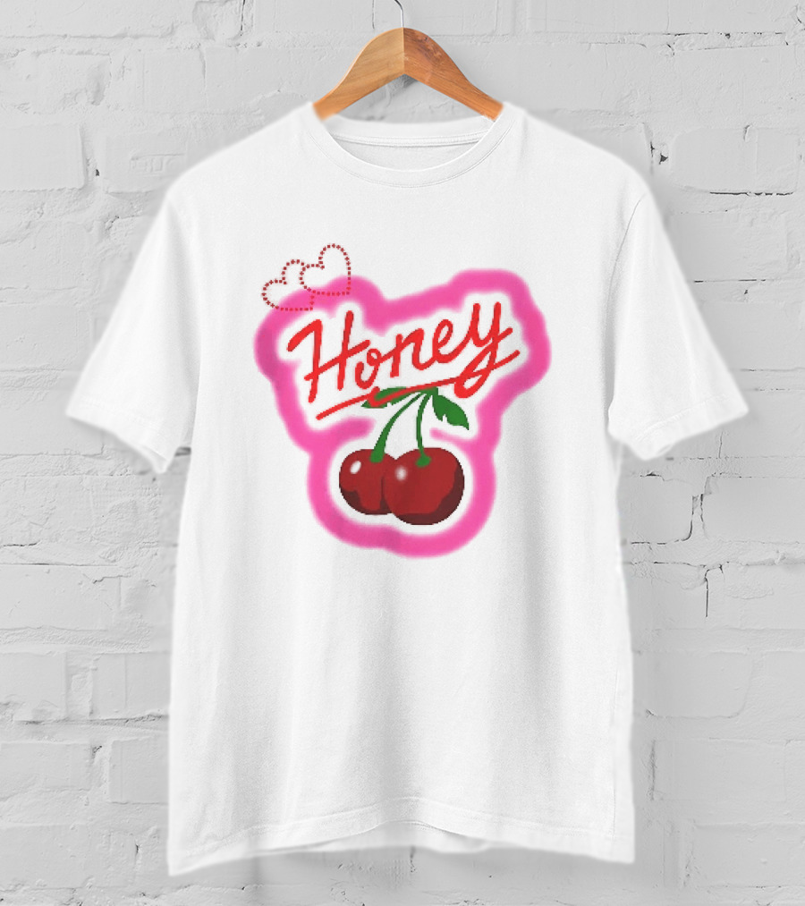 Honey Red Cherries Neon Heart T-Shirt