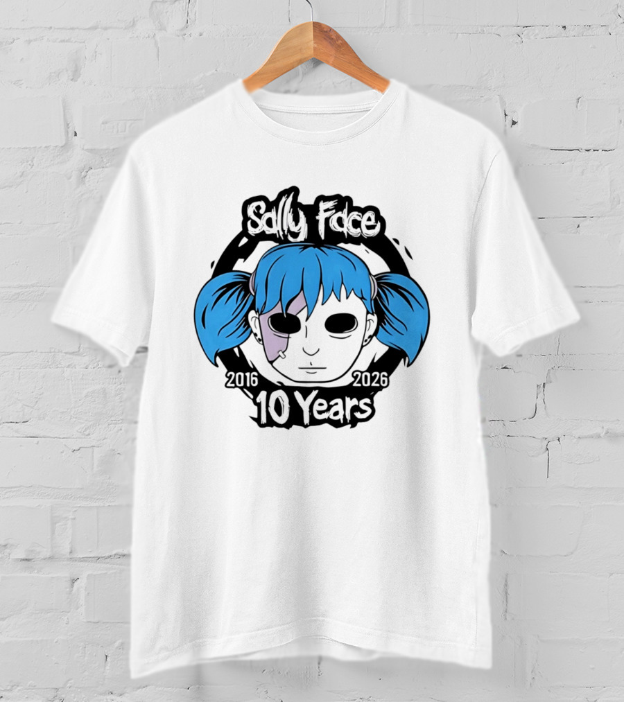 Sally Face 10 Years Anniversary 2016 2026 Blue Hair Mask Face T-Shirt