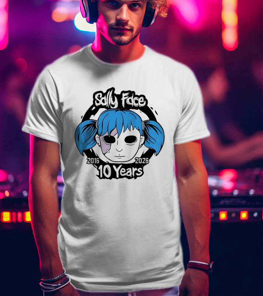 Sally Face 10 Years Anniversary 2016 2026 Blue Hair Mask Face T-Shirt