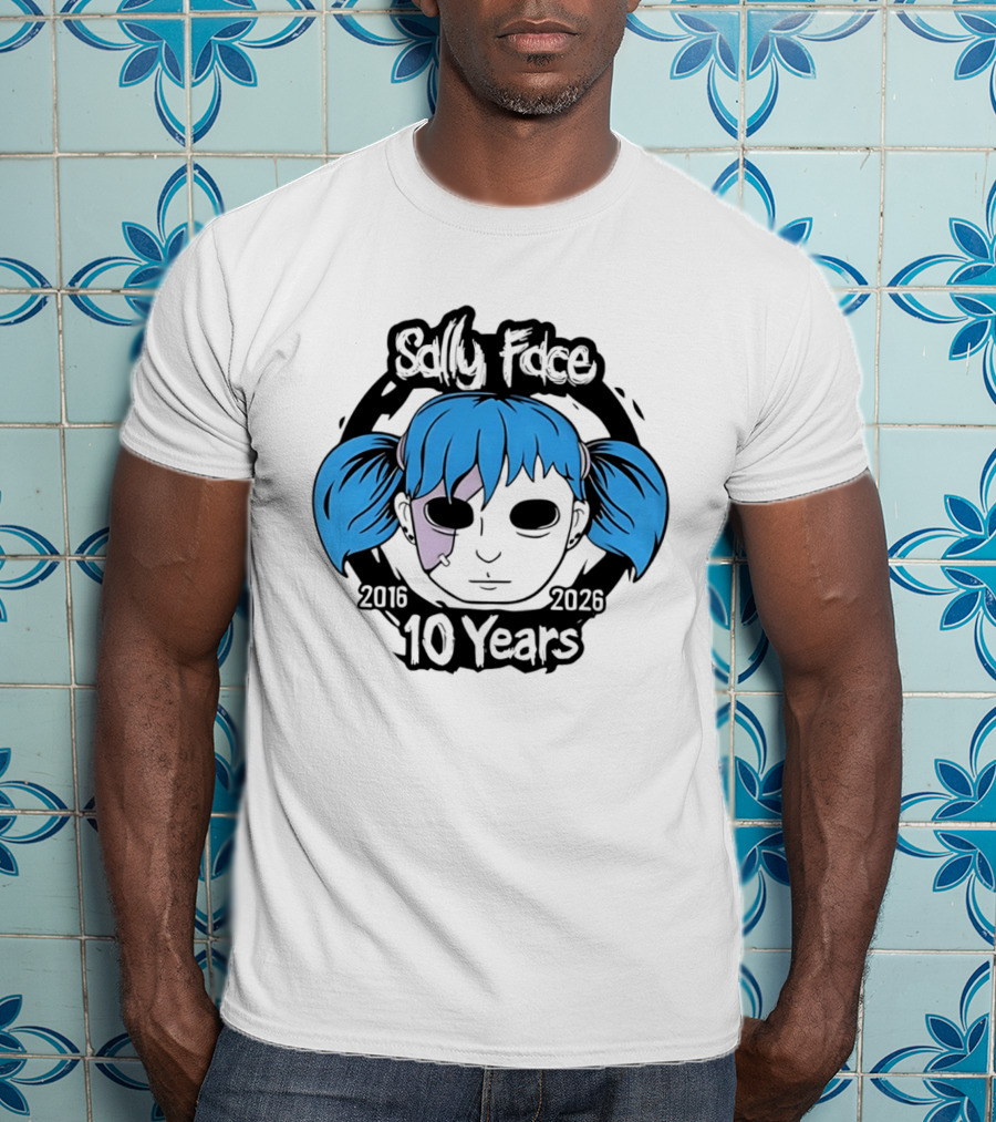 Sally Face 10 Years Anniversary 2016 2026 Blue Hair Mask Face T-Shirt