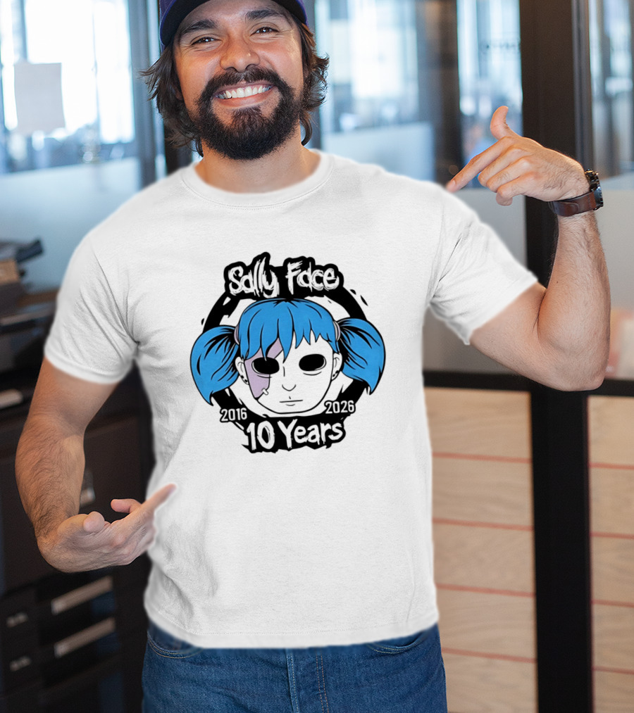 Sally Face 10 Years Anniversary 2016 2026 Blue Hair Mask Face T-Shirt