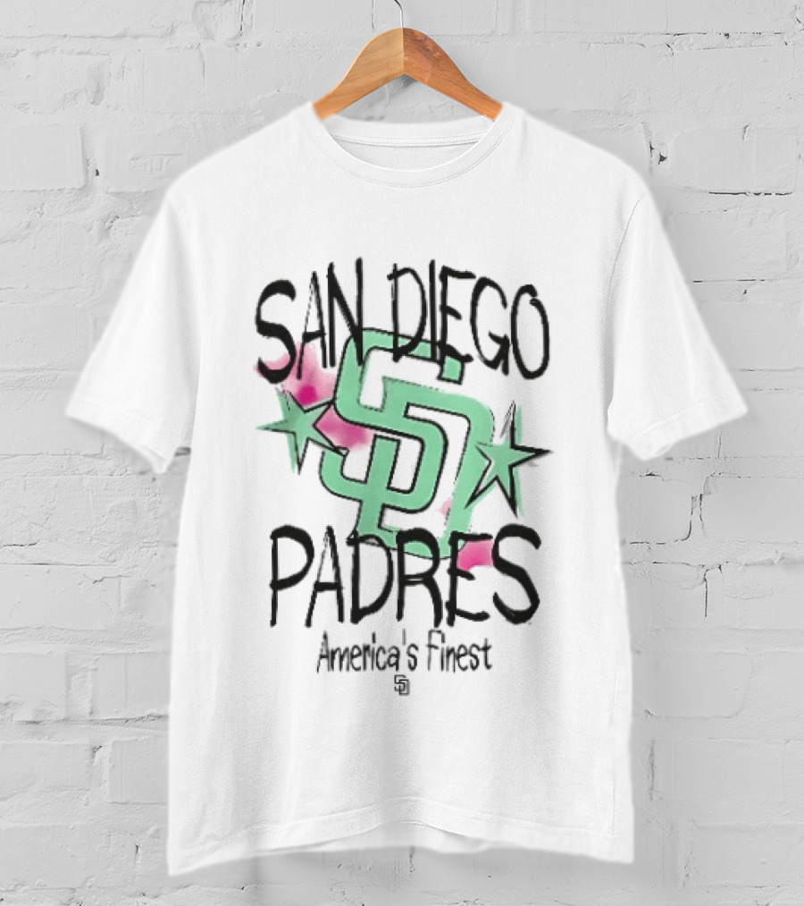 San Diego Padres America's Finest Mint Pink Watercolor Stars T-Shirt