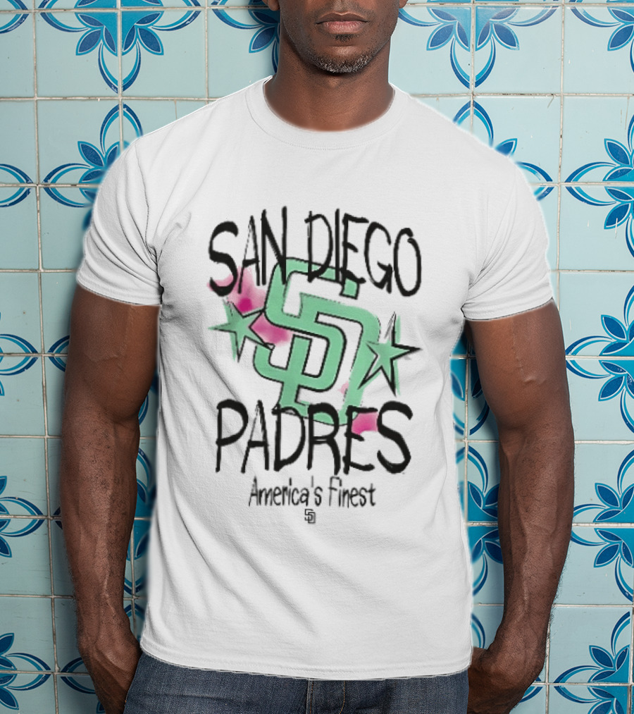 San Diego Padres America's Finest Mint Pink Watercolor Stars T-Shirt