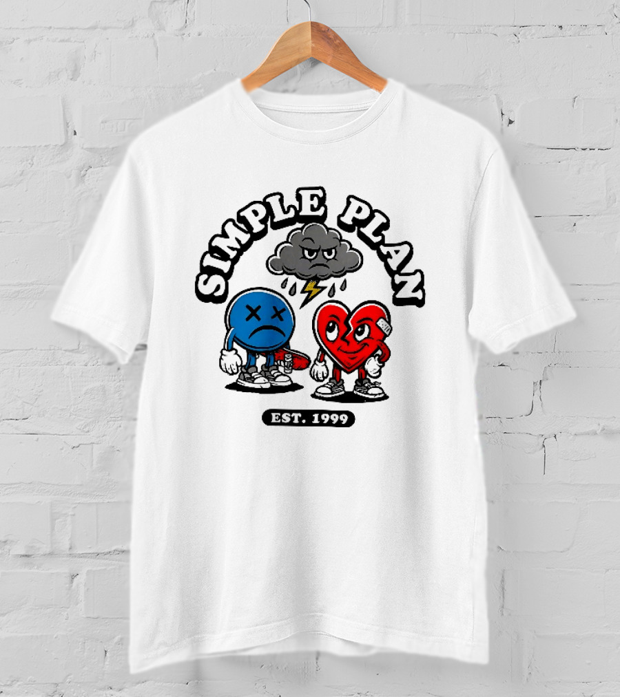 Simple Plan Est 1999 Sad Face Broken Heart Storm Cloud T-Shirt