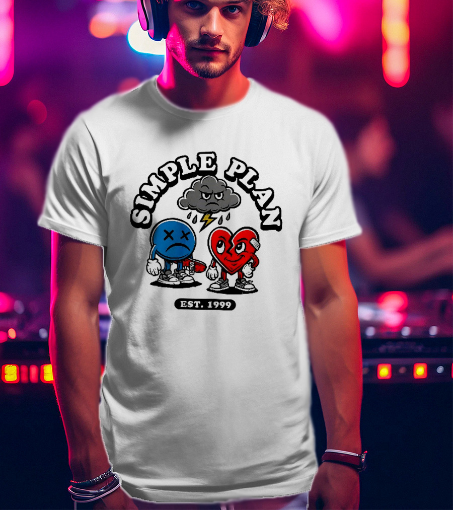 Simple Plan Est 1999 Sad Face Broken Heart Storm Cloud T-Shirt