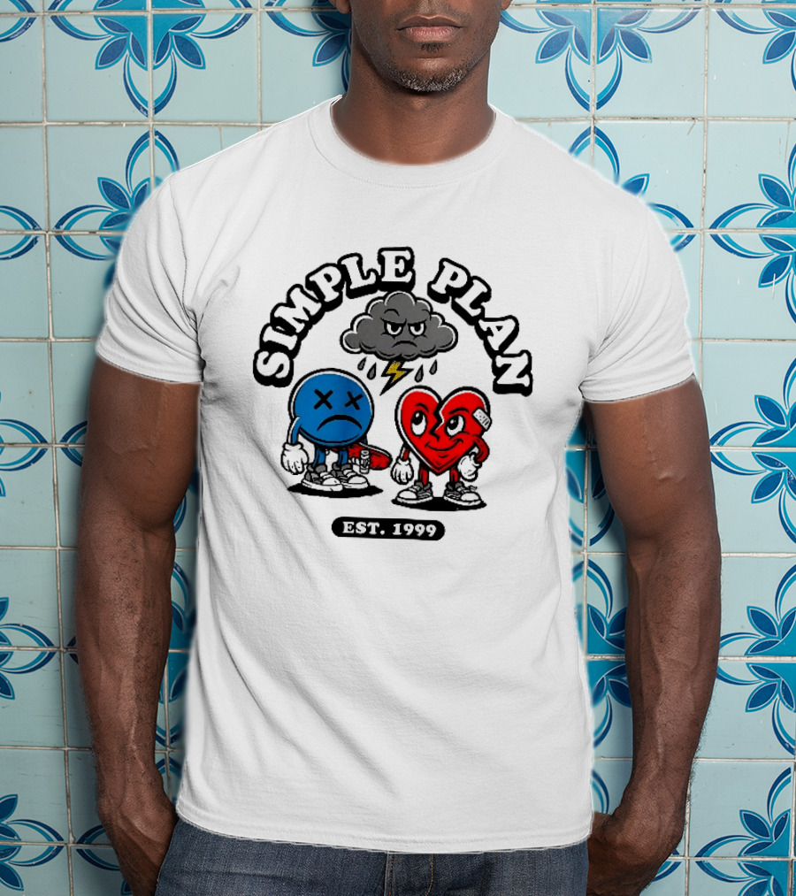Simple Plan Est 1999 Sad Face Broken Heart Storm Cloud T-Shirt