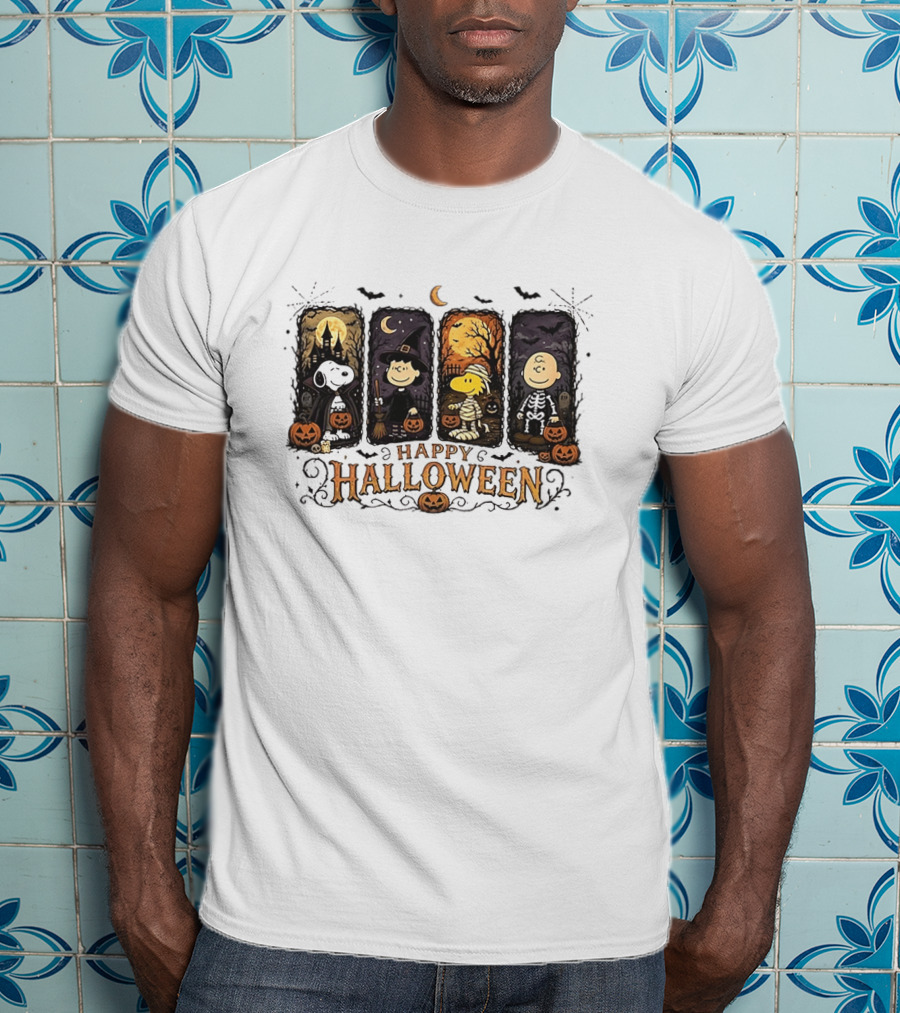 Happy Halloween Peanuts Characters Snoopy Woodstock Charlie Brown T-Shirt