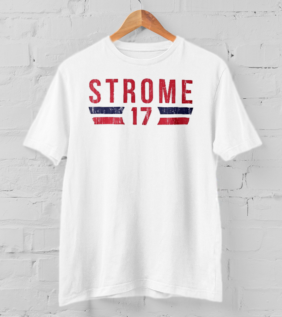 Strome 17 Red Navy Distressed Angled Bars Block Lettering T-Shirt