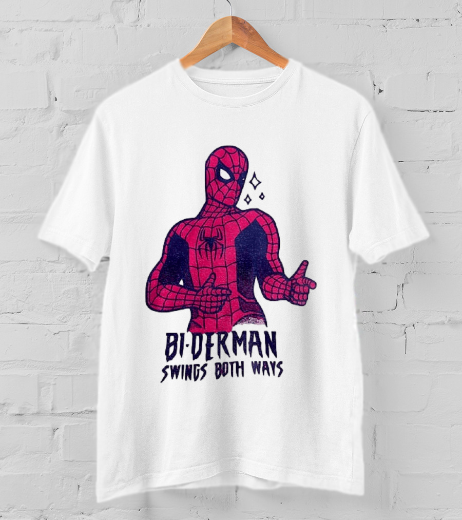 Bi Derman Swings Both Ways Superhero Spiderman T-Shirt