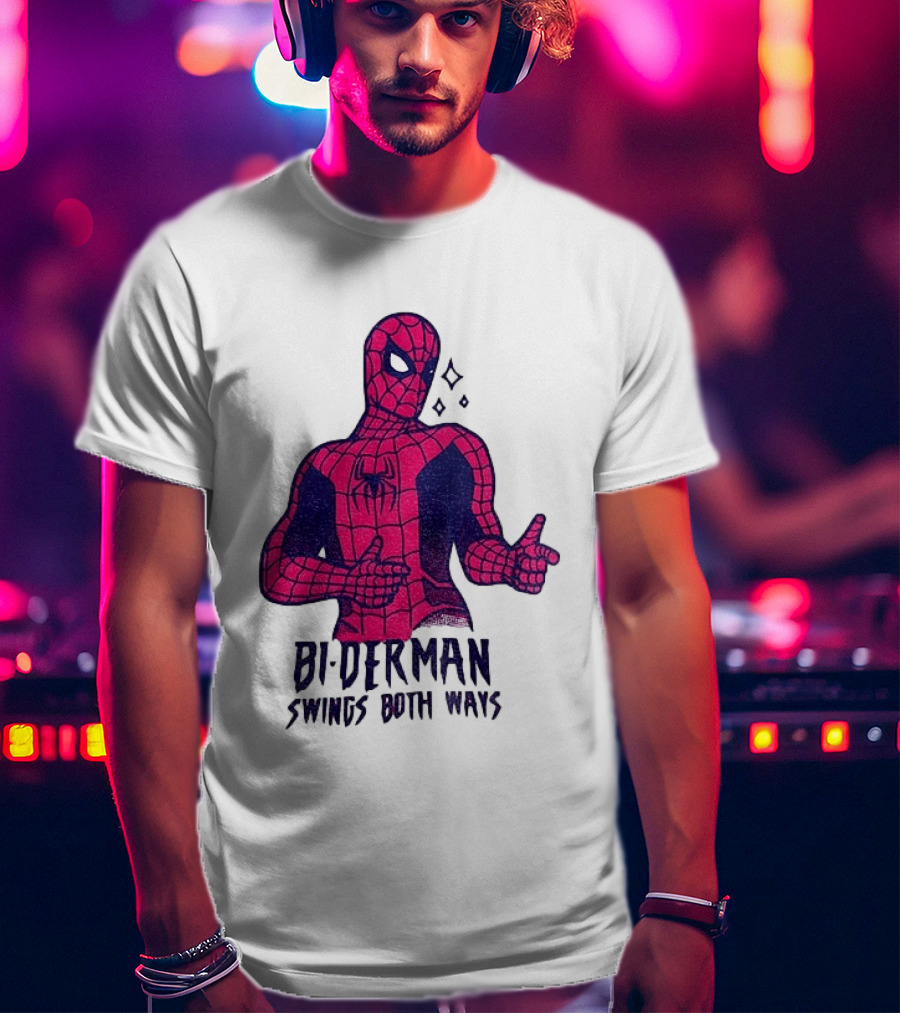 Bi Derman Swings Both Ways Superhero Spiderman T-Shirt
