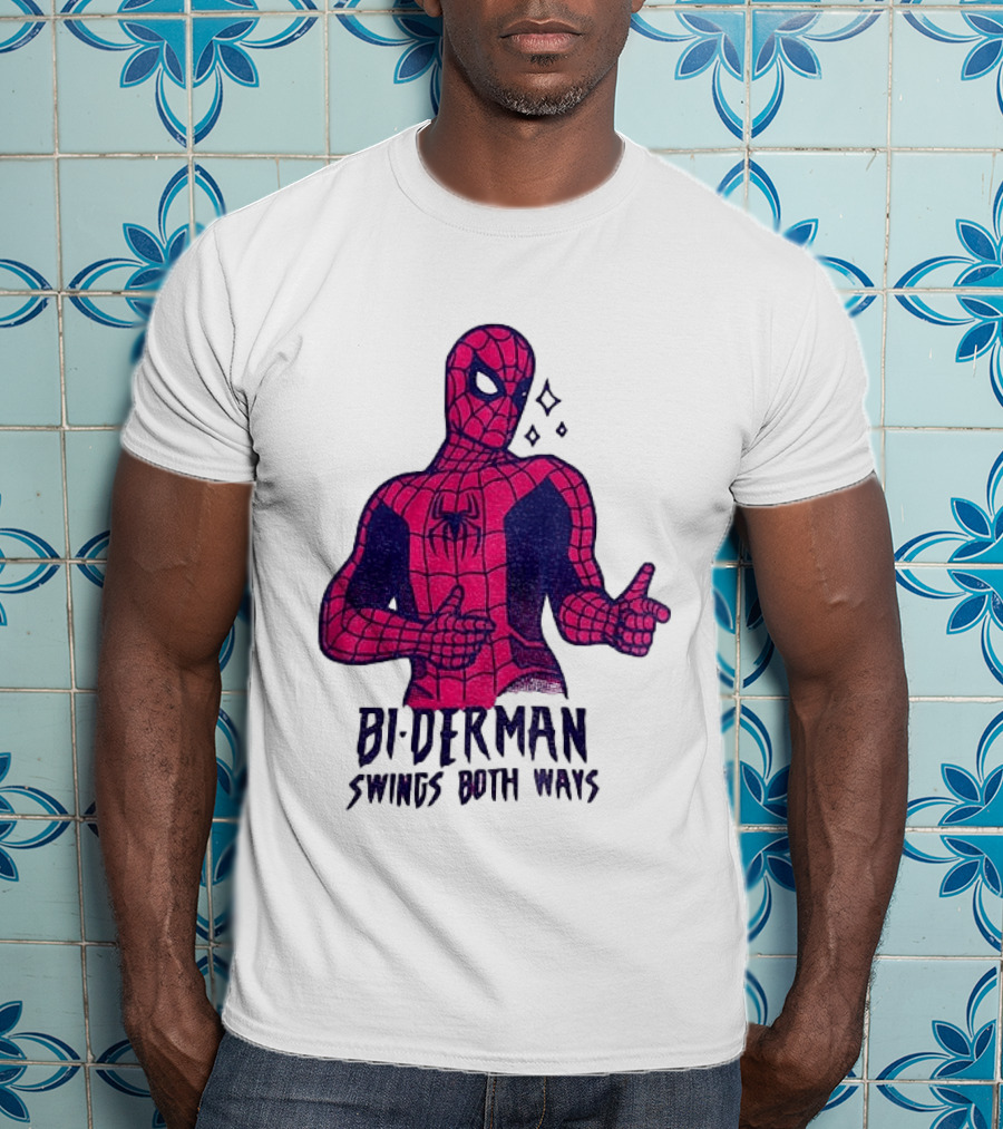 Bi Derman Swings Both Ways Superhero Spiderman T-Shirt