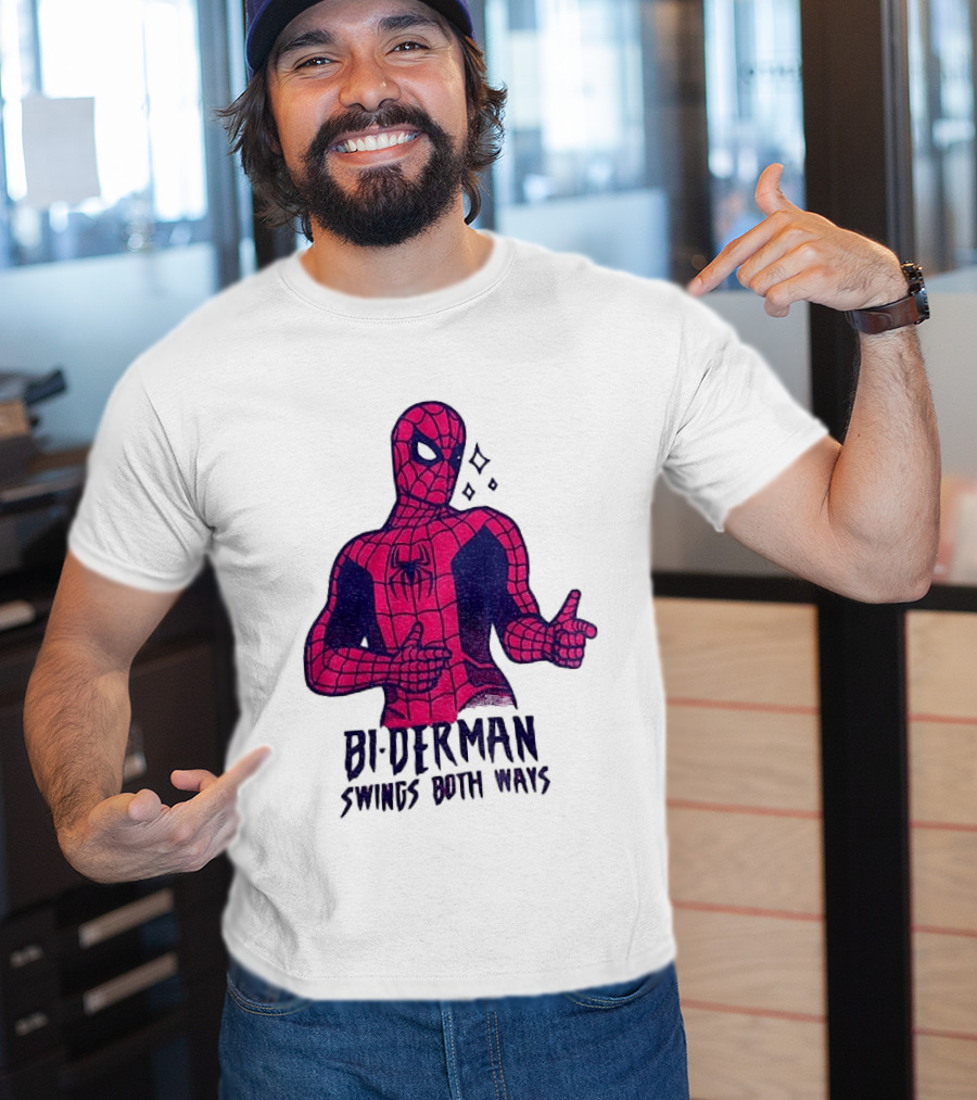 Bi Derman Swings Both Ways Superhero Spiderman T-Shirt