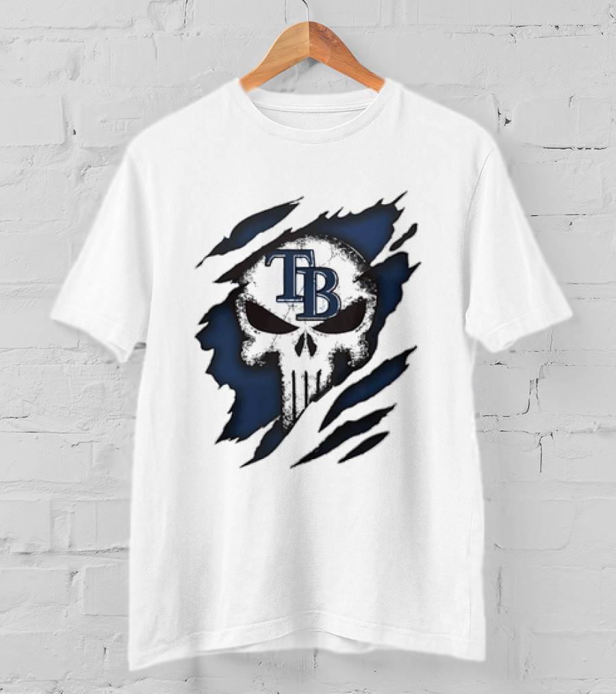 Tampa Bay Rays TB Punisher Skull Ripped Effect T-Shirt