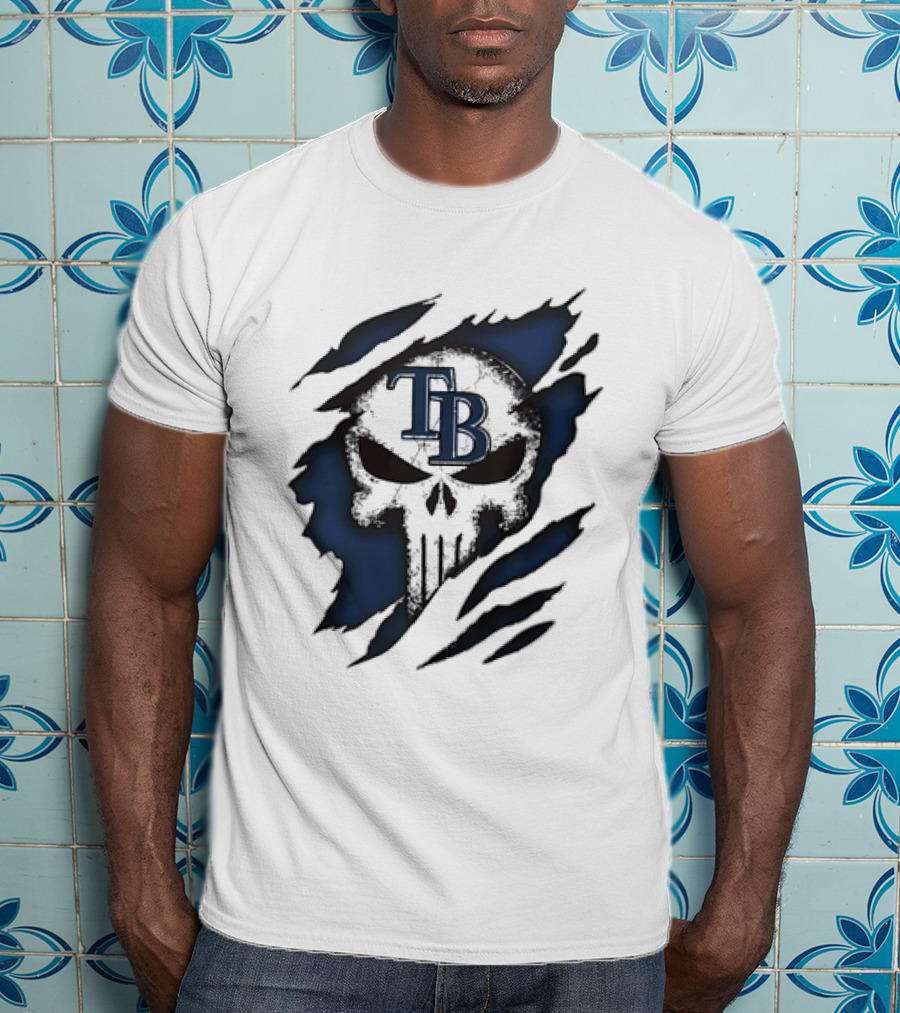 Tampa Bay Rays TB Punisher Skull Ripped Effect T-Shirt