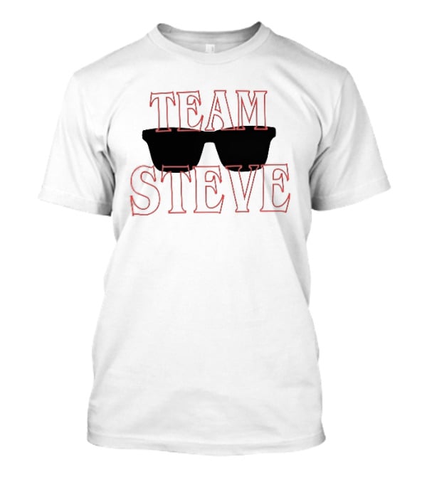 Team Steve Black Sunglasses Theme Red Letters T-Shirt
