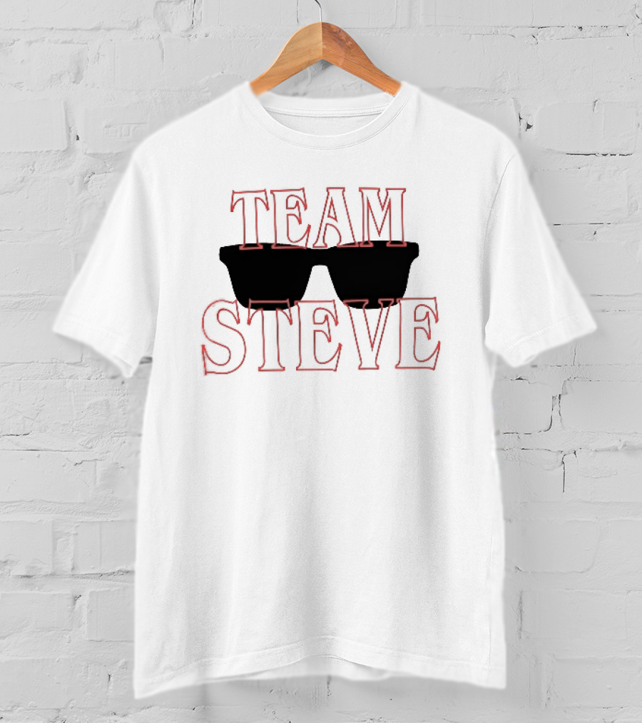 Team Steve Black Sunglasses Theme Red Letters T-Shirt