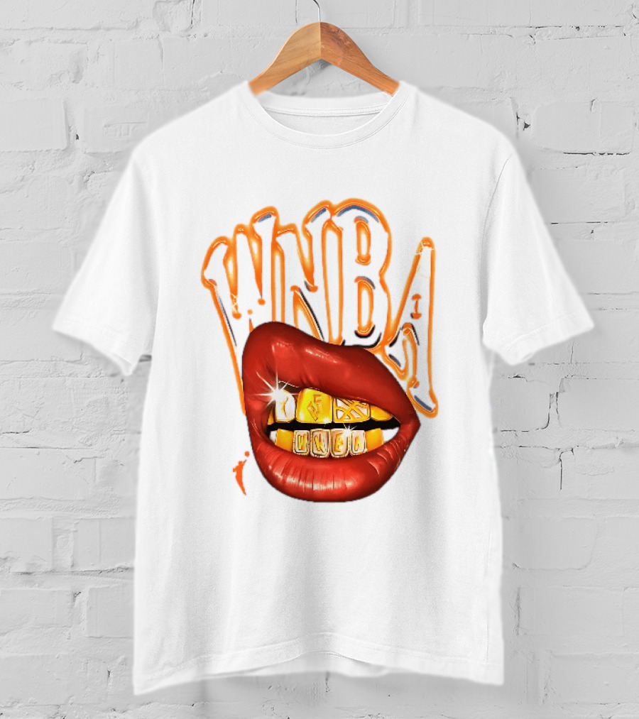 WNBA Red Lips Gold Teeth Grillz Glowing Chrome Lettering T-Shirt